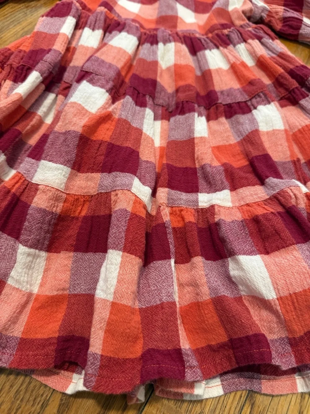 Well dressed wolf red orange gingham plaid long sleeve square neck dress 4T